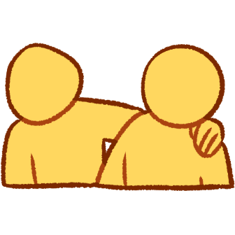 A simple emoji yellow figure, with their arm around another emoji yellow figure.